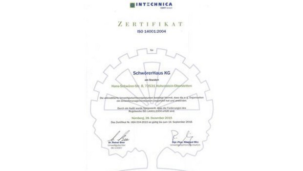Zertifikat der IN-Technica (ISO-14001)